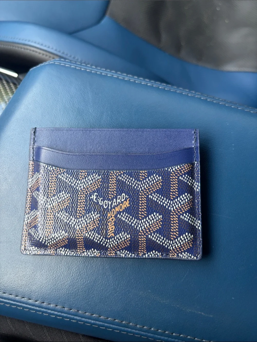 Goyard Navy and Brown Slim Card Holder - Chevron Monogram